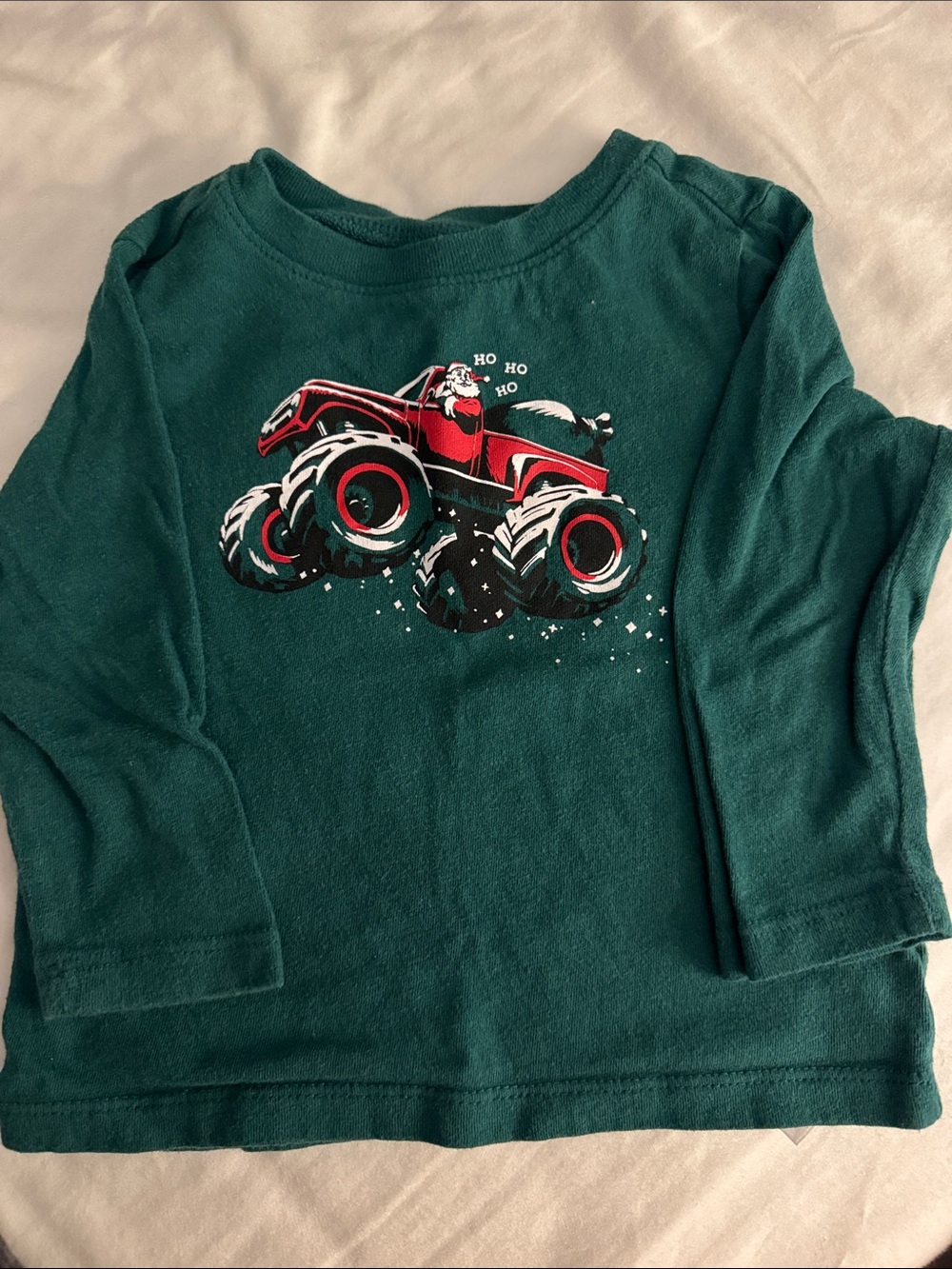 Old Navy Green Long-Sleeve Tee with Red Monster Truck Graphic